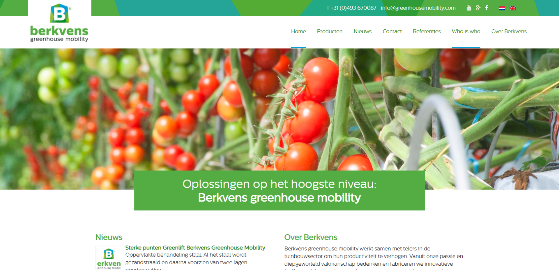 Spiegel crossmedia communicatie - Berkvens Greenhouse Mobility - Website